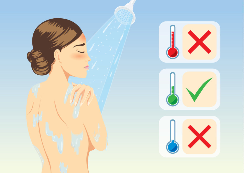 水溫過熱或沖涼時間太長，會沖走皮膚的油脂，水分蒸發更快，有機會沖完涼周身痕。