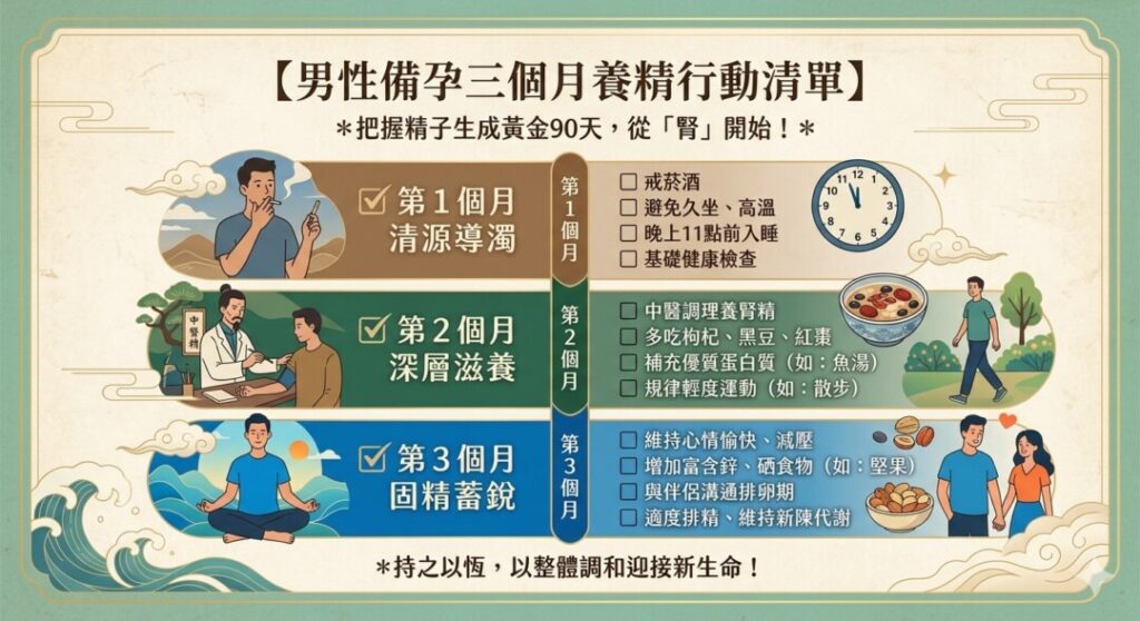 把握精子生成黃金90天，備孕從養腎開始。
