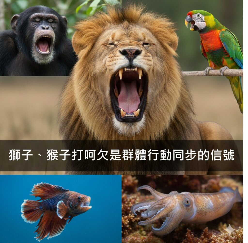獅子、猴子也會打呵欠，這是群體行動同步的信號。