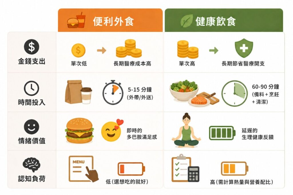 從金錢、時間與心理層面，比較外食與健康飲食的實際差異