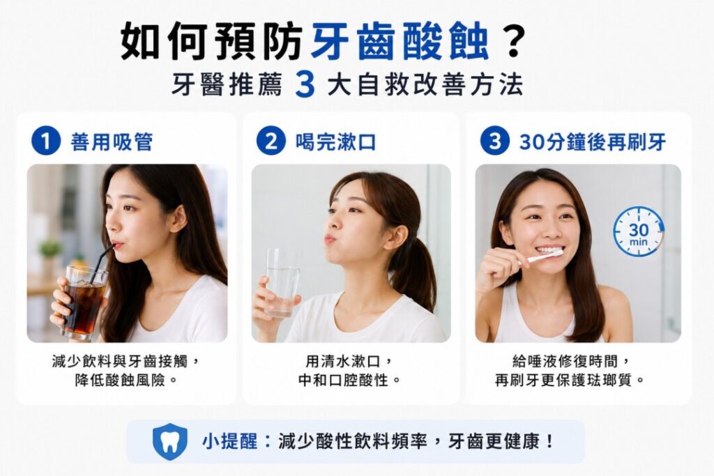 如何預防牙齒酸蝕？牙醫推薦 3 大自救改善方法。