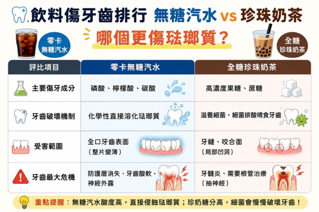 無糖汽水 vs 珍珠奶茶哪個更傷琺瑯質？