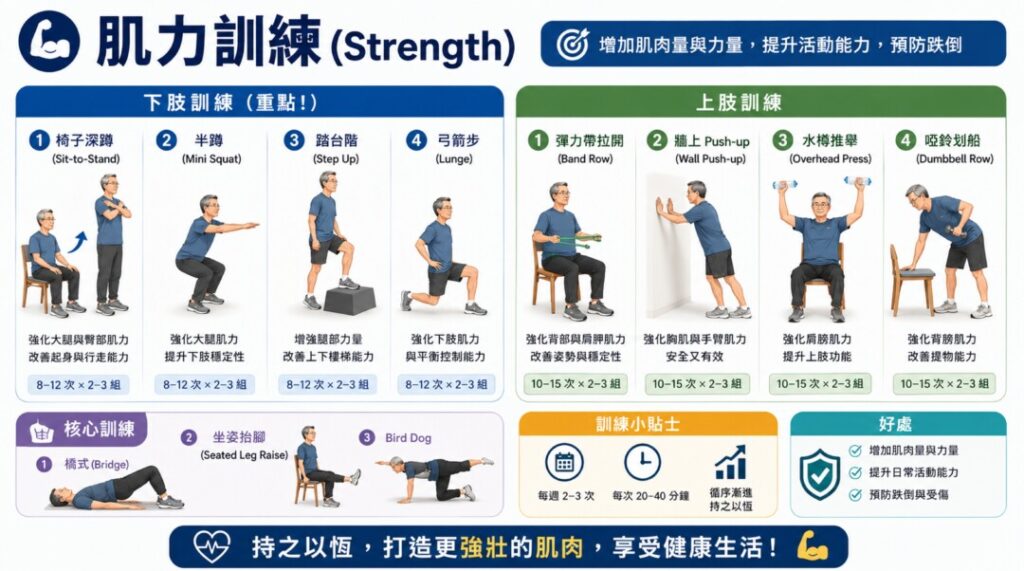 預防肌少症肌肉訓練：抗阻訓練 + 防跌反應才是關鍵。